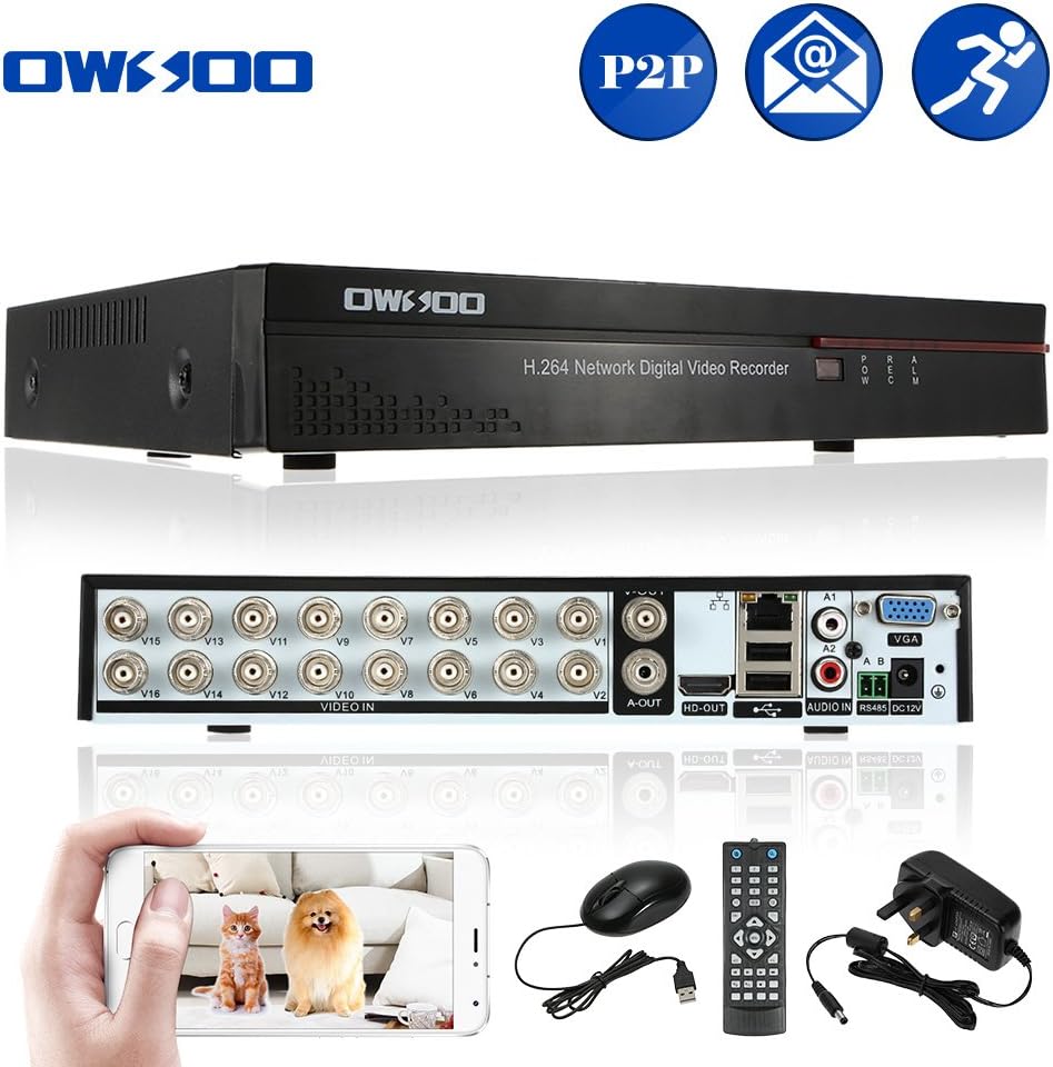 OWSOO 16CH Digital Video Recoder D1 H.264 P2P Cloud Network DVR 16 Channel CCTV Security Camera Phone Control Motion Detection Plug & Play for Surveillance Camera 16CH CIF Playback Remote