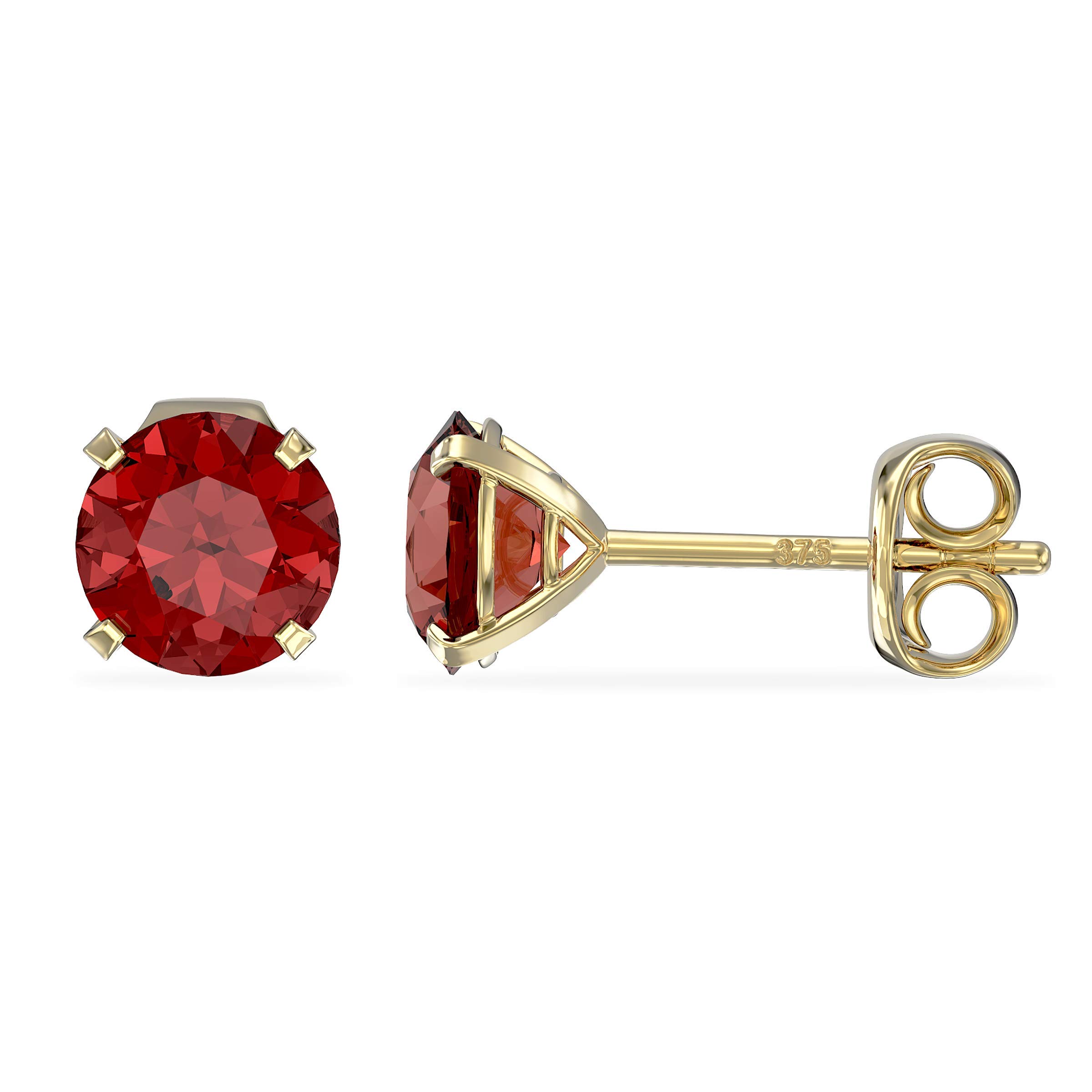 Aeon Birthstone Stud Earrings - January Red Garnet | 9ct Yellow Gold & Cubic Zirconia Diamond | Polishing Cloth Included | 4 Pronged Stone
