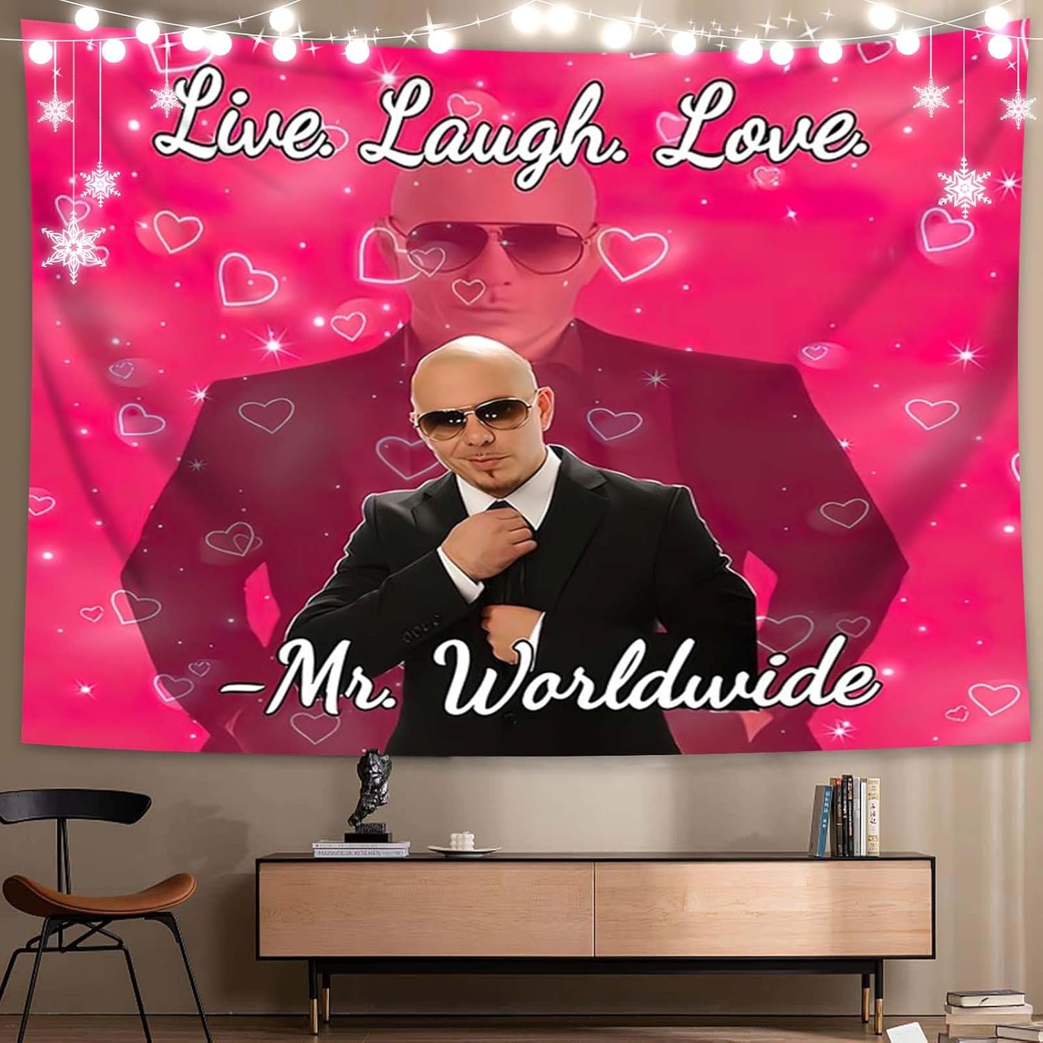 Tapestries - QGHOT Mr Worldwide Funny Tapestries, Meme Tapestry Funny Live Laugh Love Mr. Worldwide Wall Hanging, Pitbull Tapestry for Bedroom Living Room Man Cave College Dorm Decor Poster 60×50inch