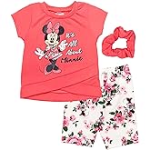 Disney Frozen Minnie Mouse Little Mermaid Elsa Princess Anna Peplum T-Shirt Shorts & Scrunchie 3 Pc Set Infant to Big Kid