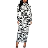 Women's Long Sleeve Bodycon Dress Maxi Mock Neck Fall Winter Casual Club Party T Shirts Tight Dresses