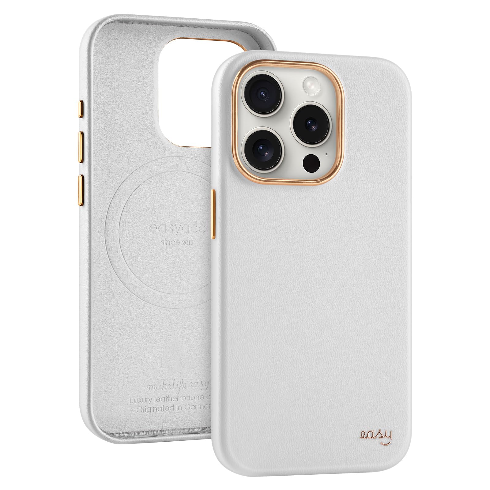 EasyAcc for iPhone 15 Pro Case,Eco Leather,Compatible with MagSafe,Dirt Resistant, Scratch-Resistant,Metal Buttons,Luxury Phone Cover for iPhone 15 Pro, Shockproof,Drop Protection,White — image 1