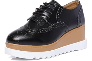 DADAWEN Women's Fashion Tassels Square-Toe Lace-up Platform Wedge Oxford Shoes
