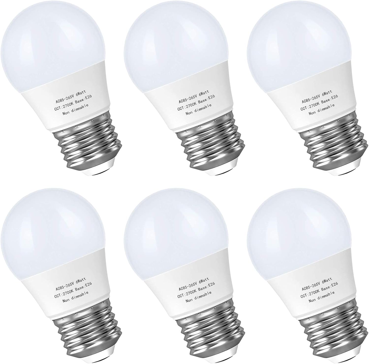 6W A15 Led Blulb 60 Watt Incandescent Equivalent, 2700K Warm White, 550 LM Appliance Light Bulb, E26 Base Ceiling Fan Light Bulbs, Refrigerator Bedroom Kitchen Lighting Non-Dimmable, 6 Pack
