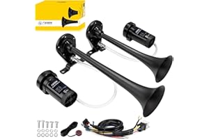FARBIN Dual Trumpet Air Horn, Train Horn for Truck with 2 Air Compressors, 12V 178dB Loud Horns for Any 12V Vehicles Pickups SUV Lorrys Trucks Boats (Black Trumpet with Button)