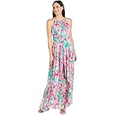 Floral Keyhole Halter Neck Layered Chiffon Maxi Dress