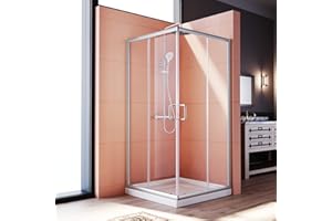 ELEGANT Corner Shower Enclosure 34'' D. x 34'' W. x 72'' H., Double Sliding Shower Door with 2 Stationary Panels, Shower Enclosure with 1/4'' Clear Glass, Brushed Nickel (Shower Base Not Included)