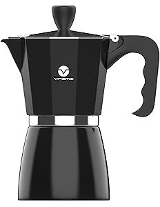 Vremi Stovetop Espresso Maker - Moka Pot Coffee Maker for Gas or Electric Stove Top - 6 Cups Demitasse Espresso Shot Maker for Italian Espresso Cappuccino or Latte - Black