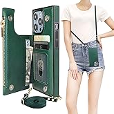 Bocasal Crossbody Wallet Case for iPhone 14 Pro with RFID Blocking Card Slot Holder, Magnetic Flip Folio Purse Case, PU Leather Zipper Handbag with Detachable Lanyard Strap 6.1 Inch 5G (Green)