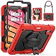 SEYMAC Kids Case for iPad Mini 7 (A17 Pro) 2024/ Mini 6 8.3″, Full-Body Shockproof Protective Case with Screen Protector, Rotating Stand, Hand/Shoulder Strap for iPad Mini 7th/ 6th Generation, Red