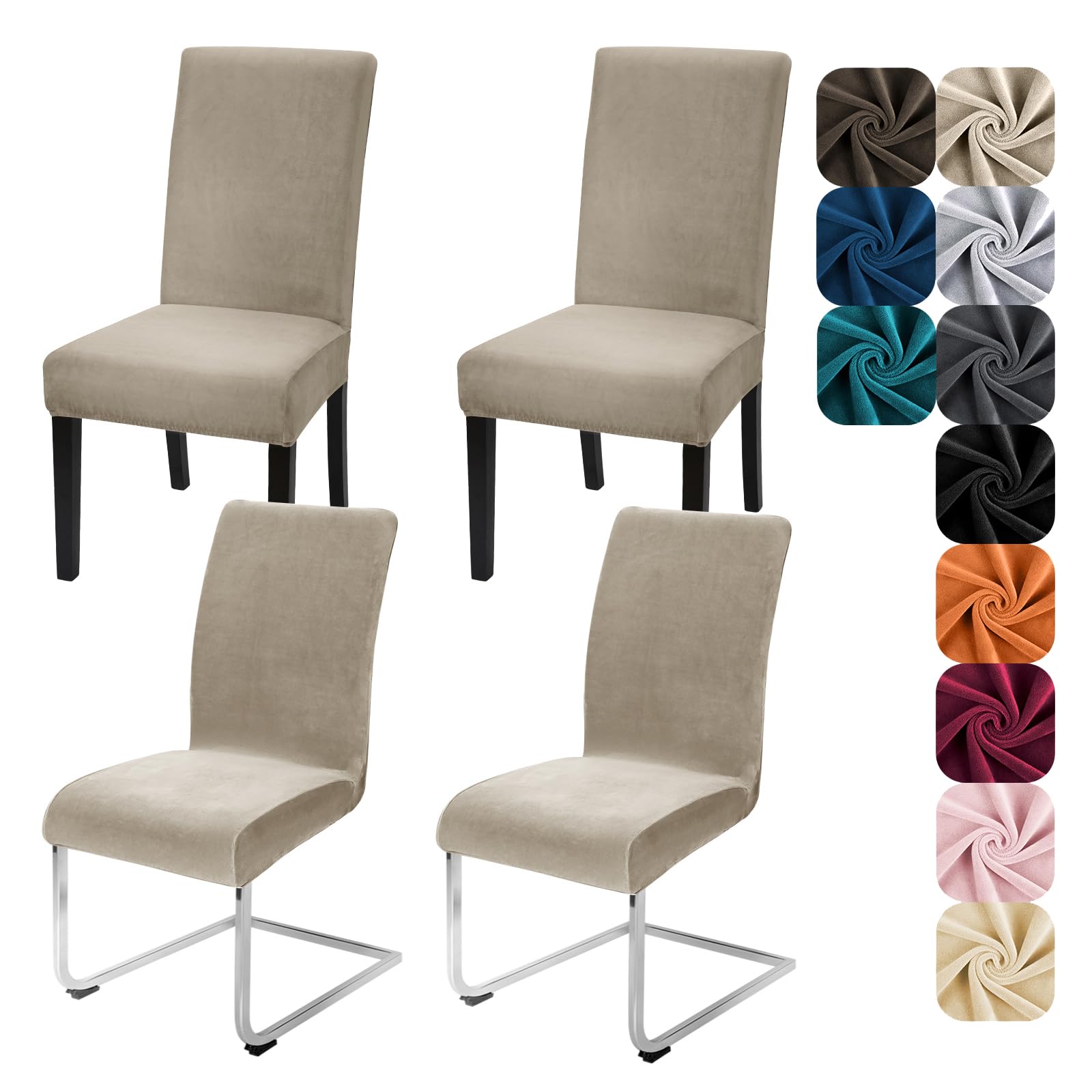 Alishomtll Dining Chair Covers Set of 4 Stretch Velvet Chair Covers for Dining Chairs Elastic Removable Chair Slipcovers Reusable Washable Chair Protector for Hotel Banquet Ceremony (Champagne, 4pcs)