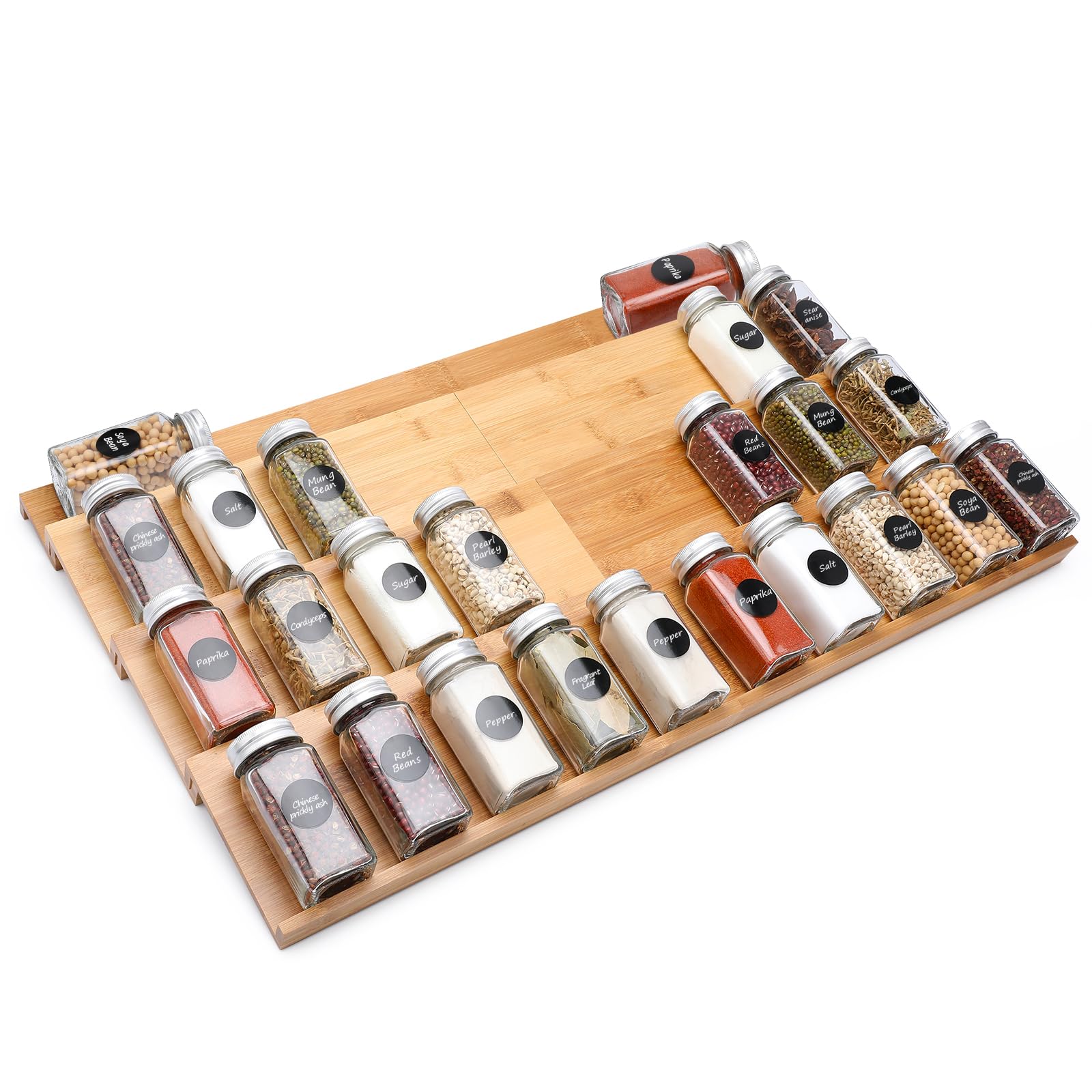 Photo 1 of Bamboo Spice Drawer Organizer, 4 Tier In Drawer Spices Rack for Cabinet Drawer Expandable From 13" to 26", Stackable Seasoning Storage Organizer Insert
