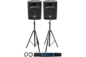 Rockville RPG8 Bundle: (2) 8-in 400-Watt 2-Way Powered DJ PA Speakers, (2) RVSS2-XLR Adjustable Tripod Stands with 20 ft XLR Cables, for Portable Sound System/Events, 4-Items