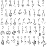 WEBEEDY 50 Styles Silver Clip on Charms Small Animal Flower Pendant with Lobster Clasps for DIY Jewelry Making,Mixed Shape Badge Reel Charm for ID Card Office Graduation Supplies Keychains Stitch Marker Accessories
