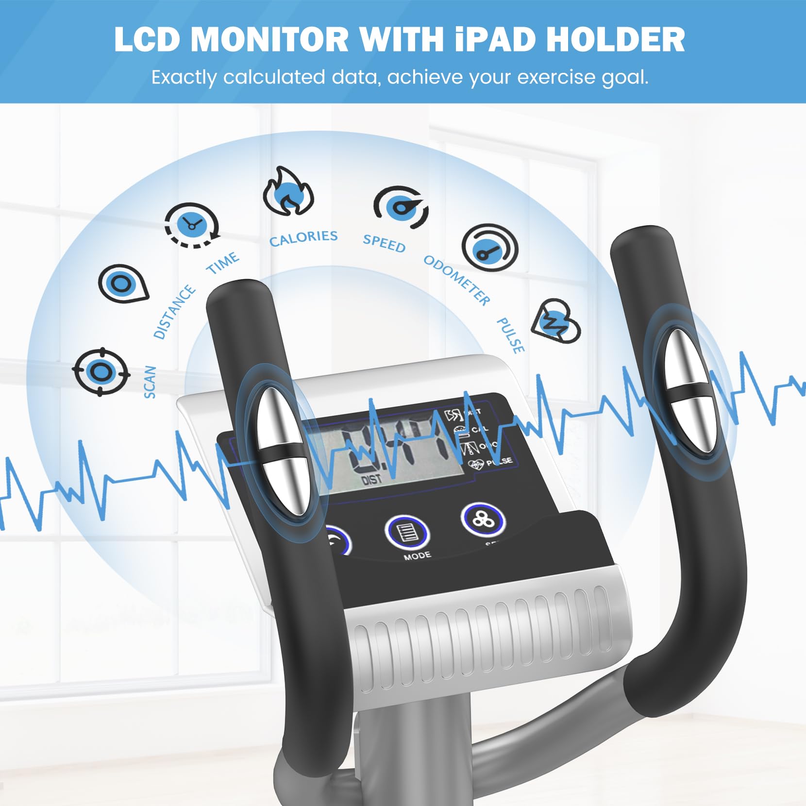 Dripex Elliptical Crosstrainer, Extrem leises magnetisches Ellipsentrainer für den Heimgebrauch, mit 6KG Schwungrad, 8 Widerstandsstufen, Pulssensor, LCD Monitor & Gerätehalterung (Grün) 5