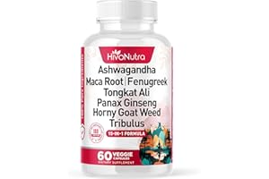 HIVONUTRA 15-in-1 Ashwagandha 5000mg, Macca Root 2000mg, Fenugreek 3000mg + Tongat Ali Ginseng Muira Puama Mood & Thyroid Health Support Supplement | 60 Vegan Capsules | USA Made
