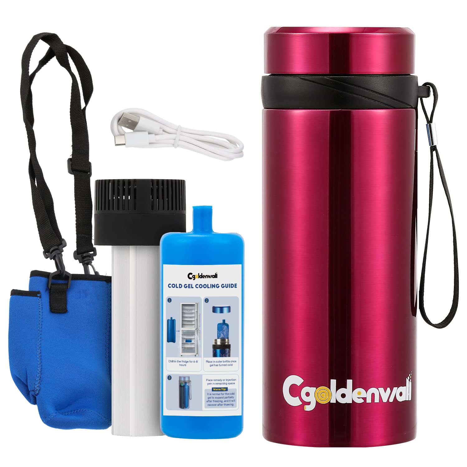 CGOLDENWALL 3-7Pens Insulin Cooler Travel Case丨2-8℃ Circulation Cooling AUTO Shut Off USB LD Temperature Display+TSA Biogel Ice Pack, Portable Medical Cooler for Diabetes Insulin