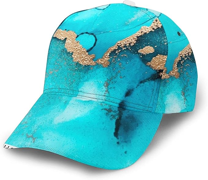 Baseball Cap Men Women Adjustable Sports Dad Hat Trendy Abstract Teal Gold Swirls Fit for Youth