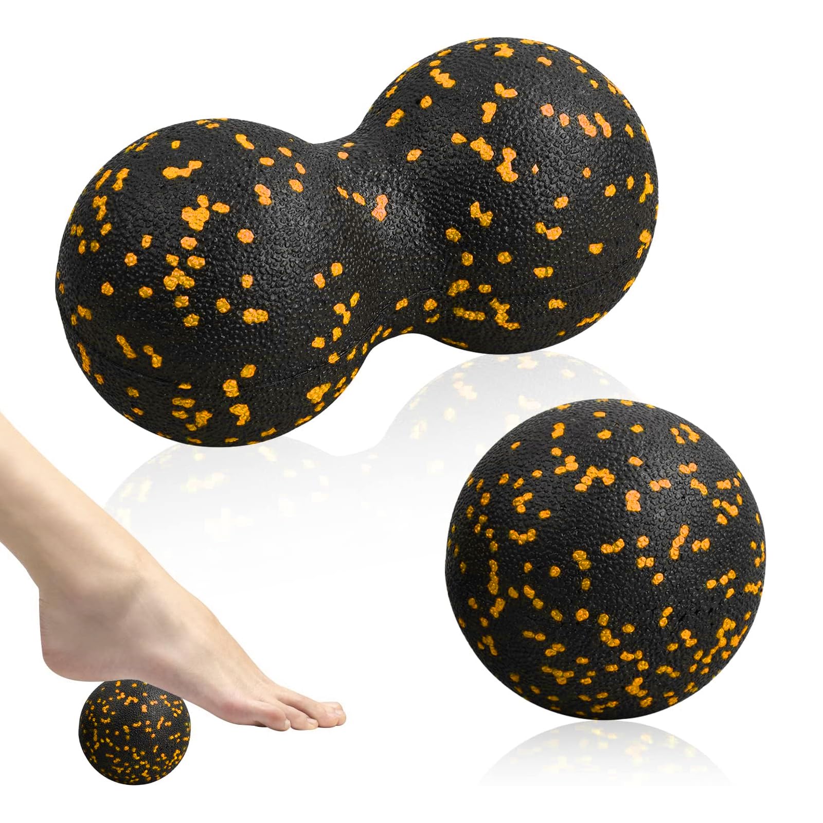Xzeemo Massage Ball Set (Single Ball + Peanut Ball), Fascial Ball, Double Lacrosse Ball, Trigger Point Ball, for Deep Tissue Fitness Massage, Relax Tight Muscles, Myofascial Release