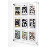 Acrylic Trading & Sports Card Display Frame - 9-Slot Wall/Desktop Holder for Baseball, Pokemon, Hockey Cards, UV-Protected with Magnetic One Touch Holders & Ad Nails
