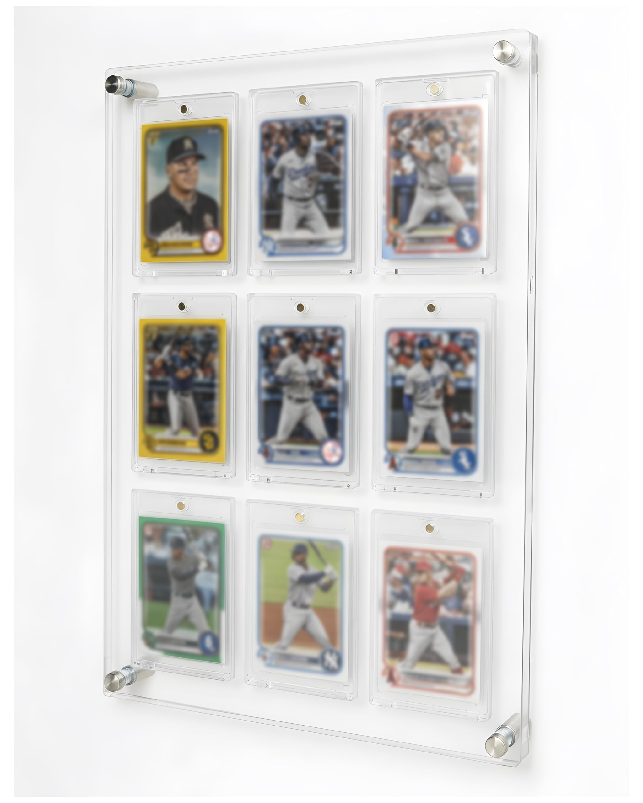 Photo 1 of Acrylic Trading & Sports Card Display Frame - 9-Slot Wall/Desktop Holder for Baseball, Pokemon, Hockey Cards, UV-Protected with Magnetic One Touch Holders & Ad Nails