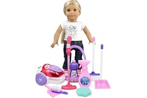 Click N' Play 18" Doll House Keeping & Kids Vacuum Cleaner Play Set, 8pcs | Kid/Toddler Cleaning Tool, Pretend Play Kitchen Accessories, Dust Pan, Baby Toys | Girls/Boys/Toddlers Toy Gifts/Supplies