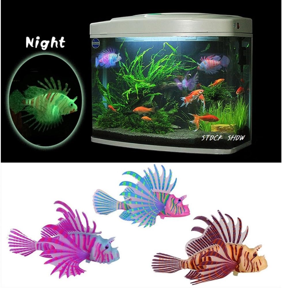 Stock Show 3Pcs Aquarium Artificial Colorful Glowing Fish Silicone Lionfish Floating Decorations Ornaments for Fish Tank Ornaments(Aquarium Not Included!)