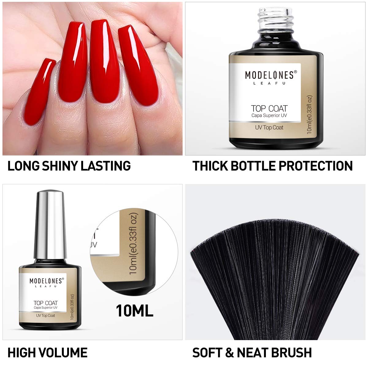 Modelones Gel Top and Base Coat, Gel Nail Polish No Wipe Top Coat Base Coat Set, 2x10ml LED Soak Off New Upgraded Formula Long-Lasting Gloss and Shiny Finish For Home DIY and Nail Salon : Beauty