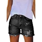 Pink Queen Women's High Waisted Denim Shorts Casual Ripped Summer Hot Short Jeans Frayed Distressed Jeans Shorts with Pockets