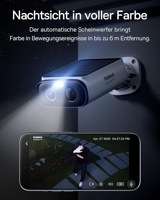 Security S1 Lite Solocam Überwachungskamera Aussen Solar Akku WLAN, IP67 Wetterfest, Kamera Überwachung Kabellos Außen 2K 135°, Farbnachtvision, Keine Gebühren, Kompatibel mit Alexa & Google