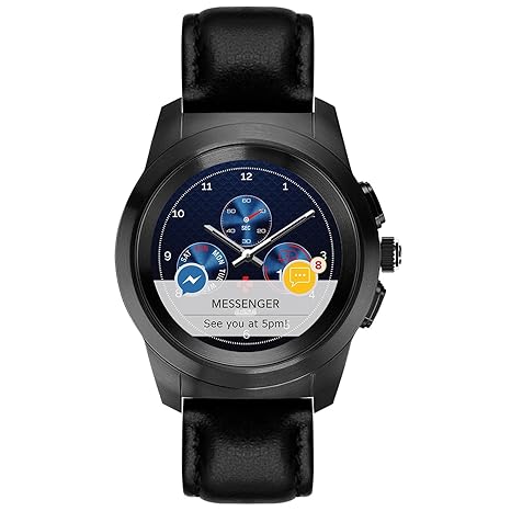 MyKronoz ZeTime Premium Hybrid Smartwatch 44mm with Mechanical Hands Over a Color Touch Screen – Brushed Black/Black Flat Leather (Certified ...
