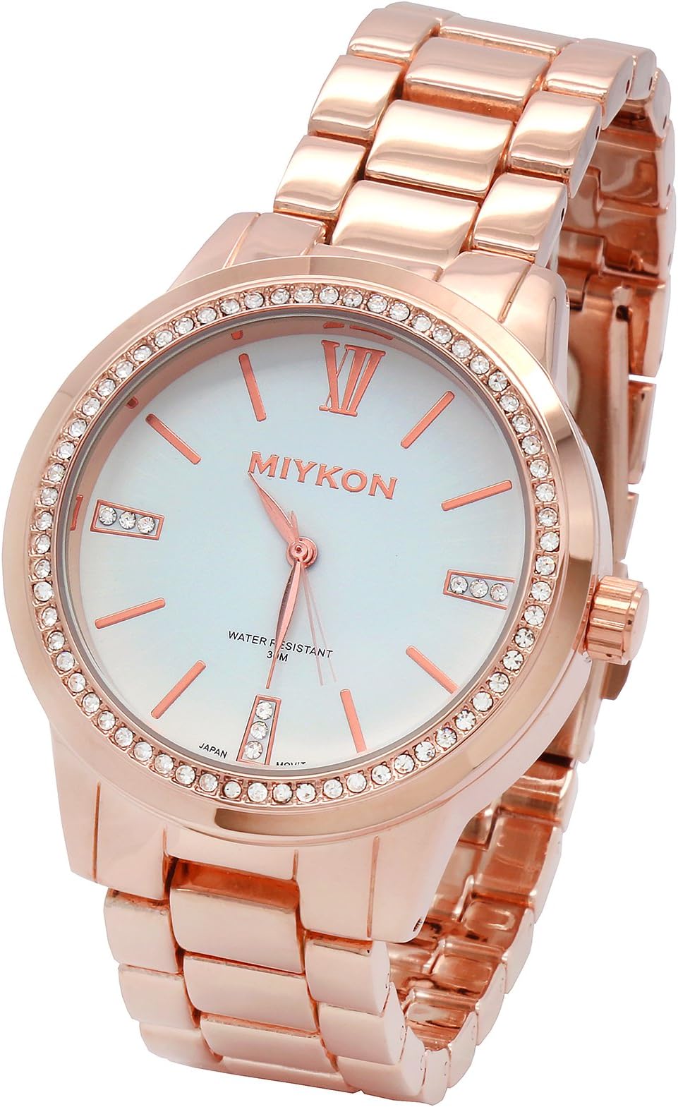 Miykon Mens Rose Gold Tone Metal Band Boy Size White Face Fashion Casual Quartz Wrist Watch Watches