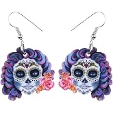 NEWEI Cute Halloween Sugar Skull Earrings Dangle Acrylic Day of the Dead Decor Gifts for Women Festival Charms