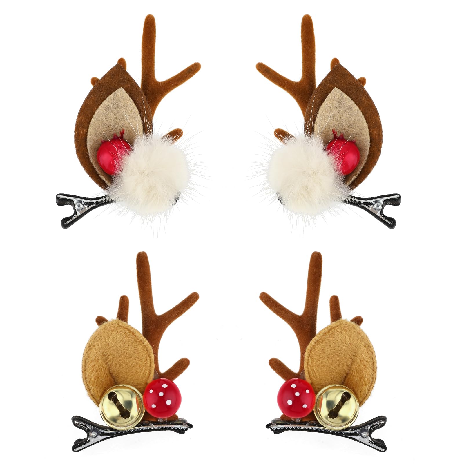 WLLHYF 4PCS Christmas Hair Clip, Christmas Reindeer Antler Hairpin Cute Girl Christmas Day Hair Clips Ornament Gift With Pom Balls Deer Ear Decoration(coffee)