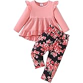 Weebaby Baby Girl Clothes Infant Toddler Girl Clothing Ruffle Shirt High Low Top Floral Allover Pant Little Girls Clothes