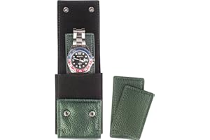 KOSMCCO Leather Watch Pouch - Portable Watch Travel Pouch with Suede Lining and Leather Inserts, Single Travel Watch Case for Watch Lovers Gift (Green)
