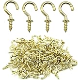 Biaungdo 100 Pcs 1/2" Ceiling Cups Hooks Screw Hooks Ceiling Cup Hooks Self-Tapping Screws Hooks Gold