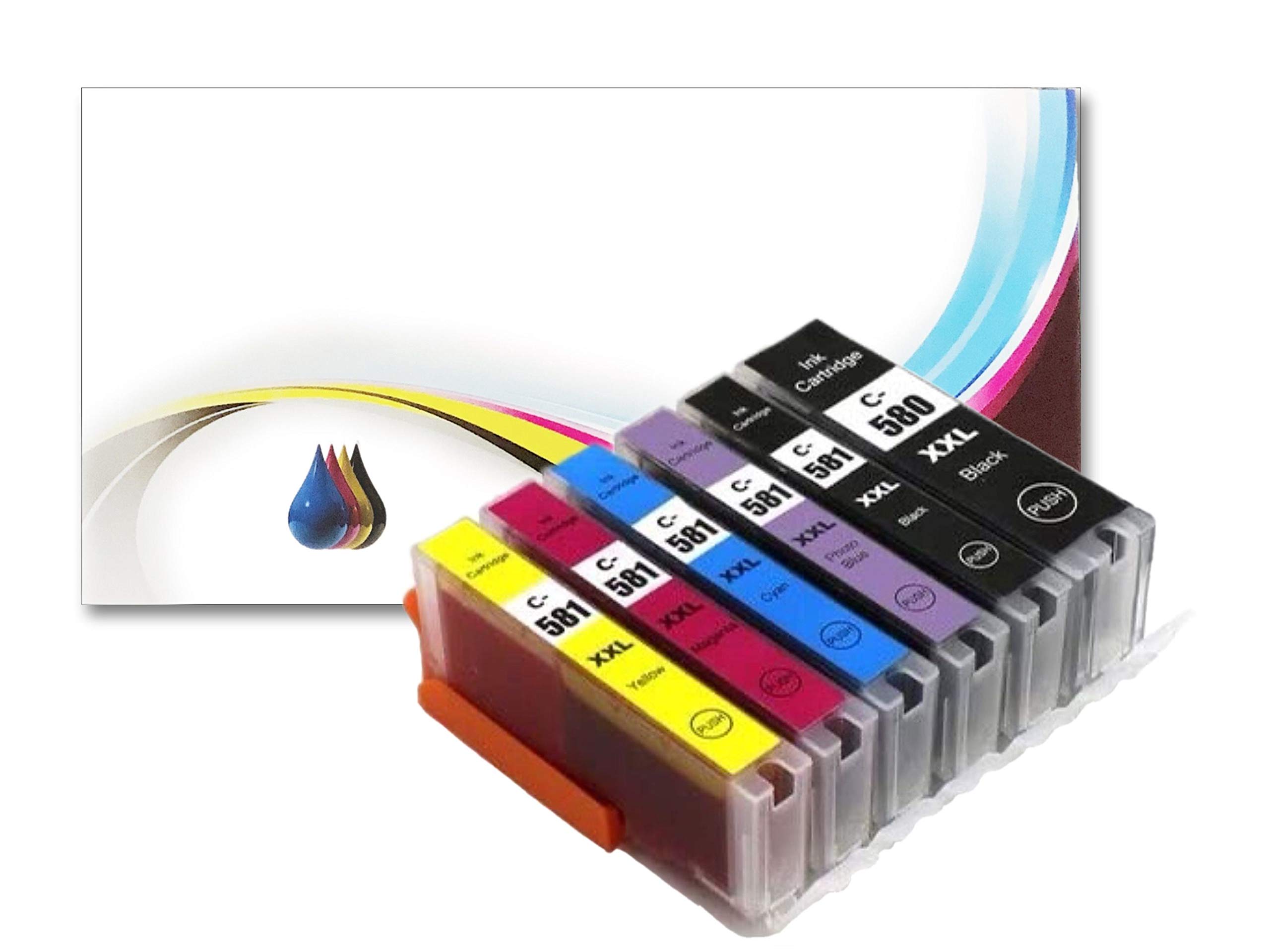 BVH Direct 6 PK Non oem PGI-580XXL CLI-581XXL Ink Cartridges for Canon Pixma TS8150, TS8250, TS8151, TS8152, TS9150, TS9155 Printers | Pgmt Black, Black, Cyan, Magenta, Yellow, Photo Blue