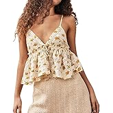 Women Sexy V-Neck Frill Camisole Tops Sleeveless Spaghetti Straps Babydoll Cami Going Out Top Streetwear