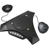 Meeteasy MVOICE8000 EX-B Bluetooth Conference Speakerphone with 2 Expandable Microphones for Web conferencing,360° &16ft Voice Pickup Range,Noise Reduction,Echo Cancellation