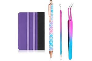 LAUMOI 4 Pcs Pin Pen Weeding Tool, Craft Vinyl Weeding Tool Kit, Includes Air Release Pen, Vinyl Squeegee Vinyl Tweezers Weeders Adhesive Film HTV Vinyl for Lettering, Cutting, Splicing (Blue Purple)