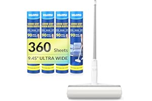 DELOMO Large Lint Roller - 9.45 in Giant Lint Roller Refill 360 Sheets Total, 45 in Telescopic Pole to Clean Without Bending Down, Sticky Rollers for Floor Cleaning Carpets, Cars, Clothing, Pet Hair