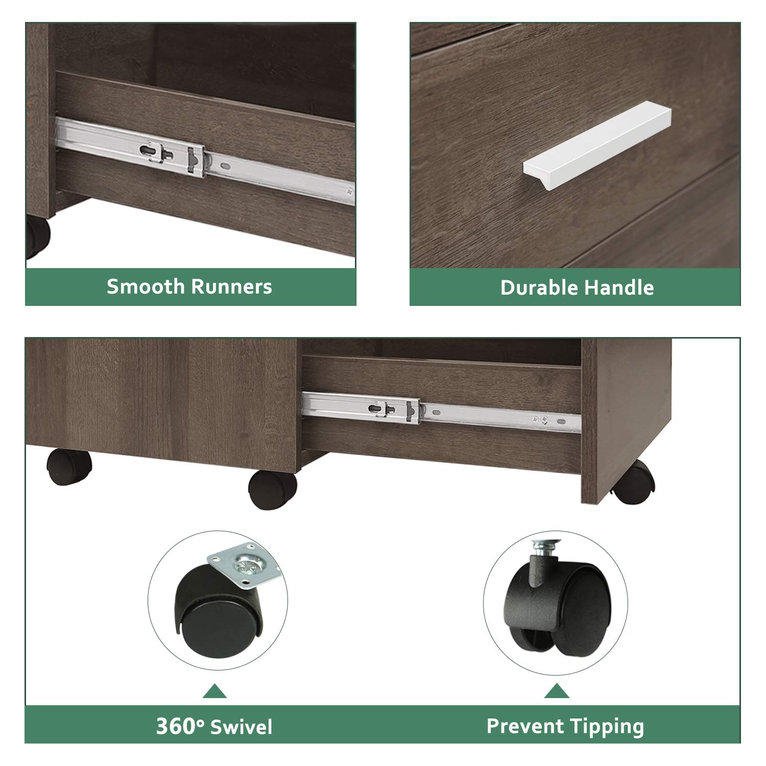 Devaise Locking File Cabinet 3 Drawer Mobile Wood Cabinet Fully Assembled Except Wheels Mobile File Cabinets