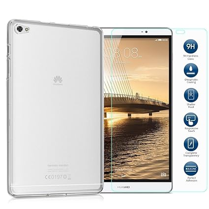 SOCINY (2 in 1 Pack) Huawei MediaPad M2 8.0 (8'Zoll) Fall mit Schirmschutz, Transparent TPU Silikon-Kasten-schützende Abdecku