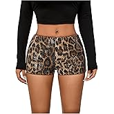 SweatyRocks Women's Y2K Leopard Print Sequin Shorts Elastic Waist Skinny Sparkly Party Mini Shorts
