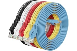 Cat6 Ethernet Cable 5ft 5Pack 5-Color, Flat Internet Network Cord, Cat 6 Patch Cable Short, Computer Cord with Snagless RJ45 