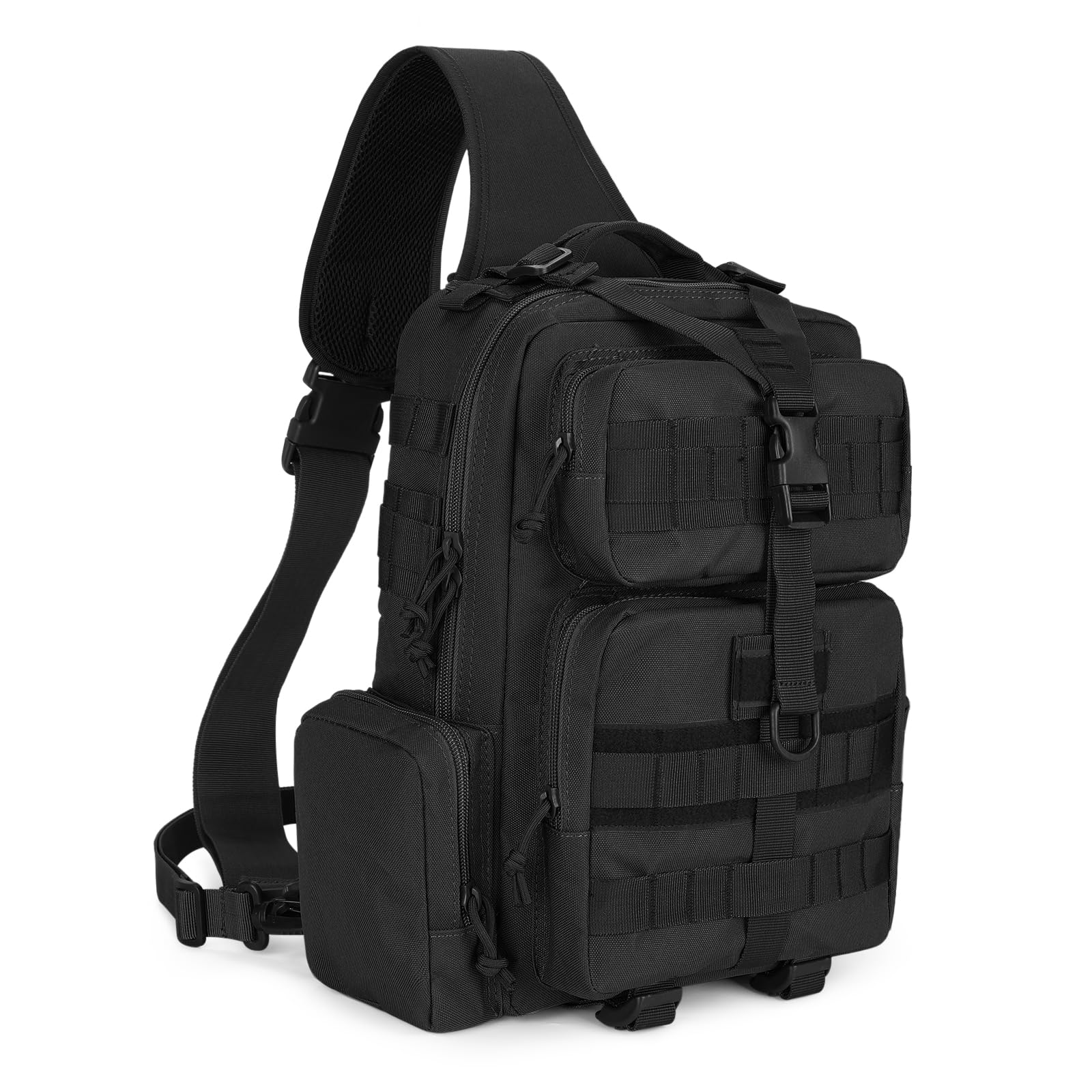 Explokit Tactical Sling Bag Mens One Strap Shoulder Backpack Fly Fishing Bag EDC Crossbody Chest Pack for Outdoor Hiking Cycling Traveling (#01-Black)