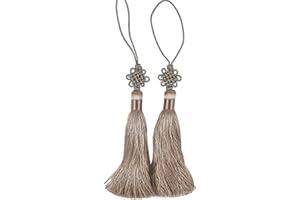 Seoulful Vintage Mini Korean Silk Knot Norigae Set - 2 Pack Traditional Tassel Charms in 7 Colors - Decorative Hanbok Accessories (Beige)