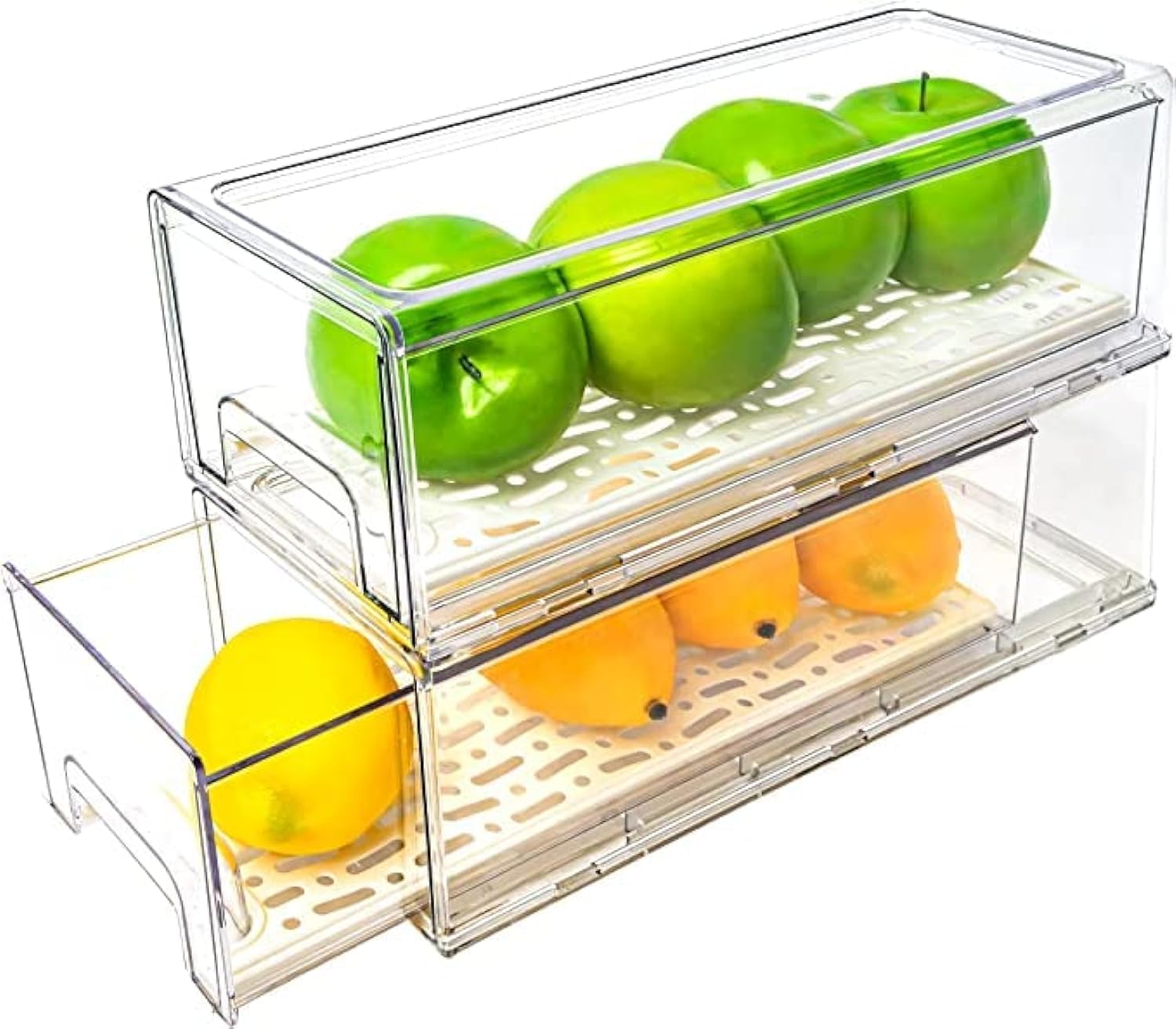 Photo 1 of 2 Pack Stackable Refrigerator Drawers Pull Out Bins Clear Fridge Drawer Organizer Food Storage Containers Plastic Veggie Fruit Produce Saver for Pantry Kitchen Freezer(M)
