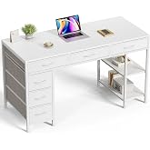 Huuger Computer Desk with 6 Drawers, Office Desk with Shelves, Reversible Gaming Desk, Corner Desk with Storage, Work for Home Office, Study, Living Room, 47inch, White